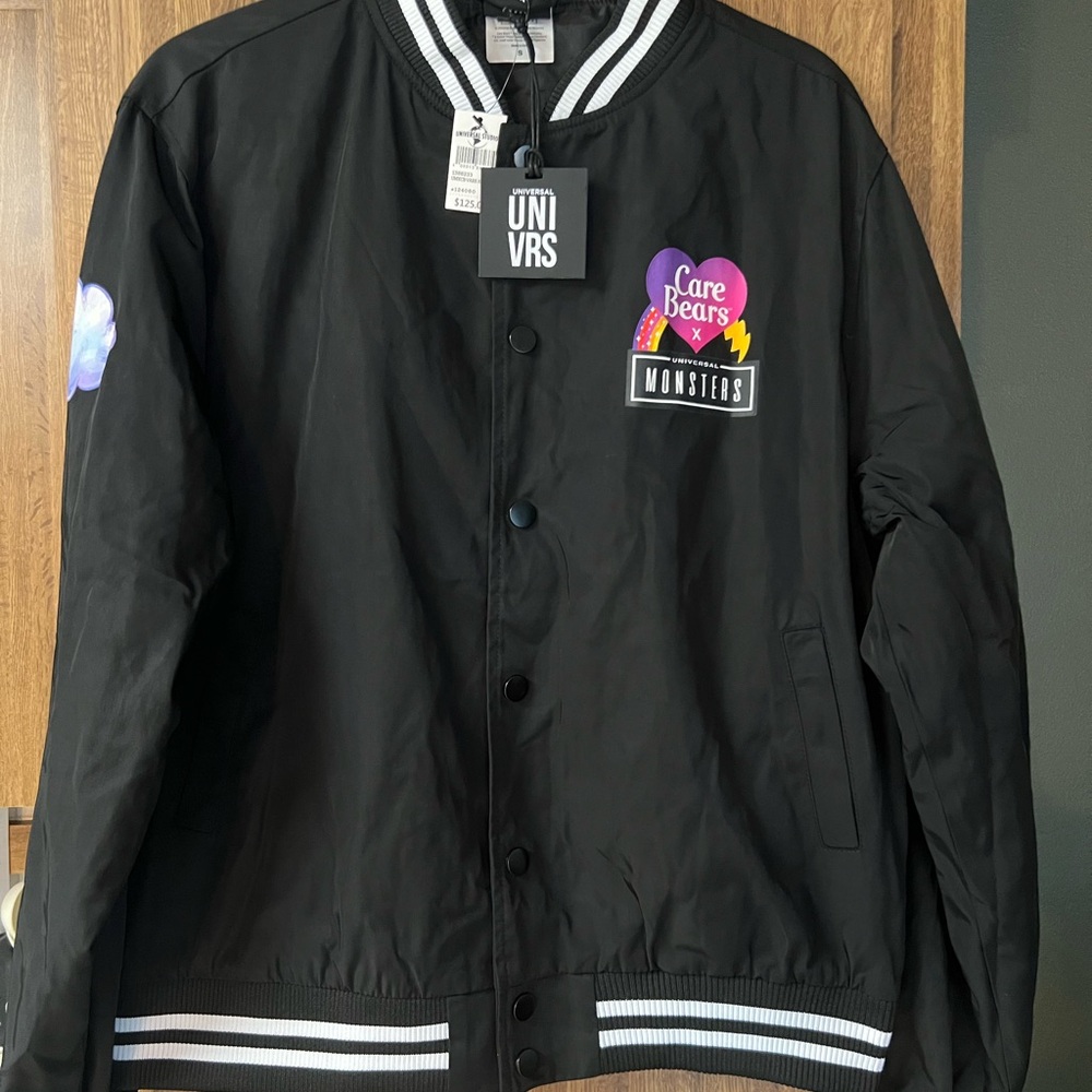 Care Bears x Universal Monsters Bride of Frankenstein Black Bomber Jacket size S